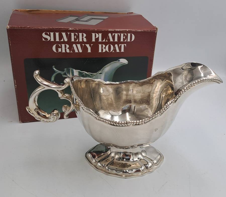 Vintage Silver-Plated Gravy Boat -Boxed