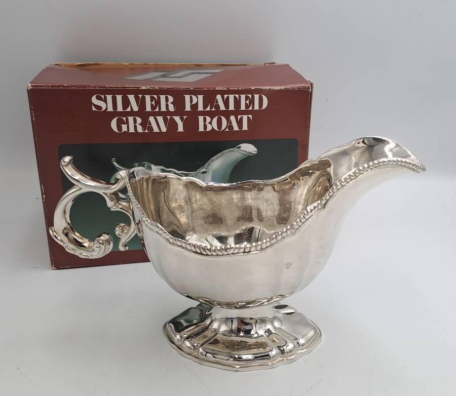 Vintage Silver-Plated Gravy Boat -Boxed