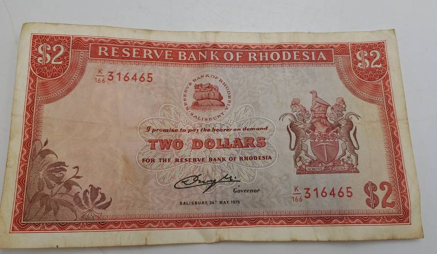 Rhodesia 1979 2 Dollars Circulated - Bird Watermark
