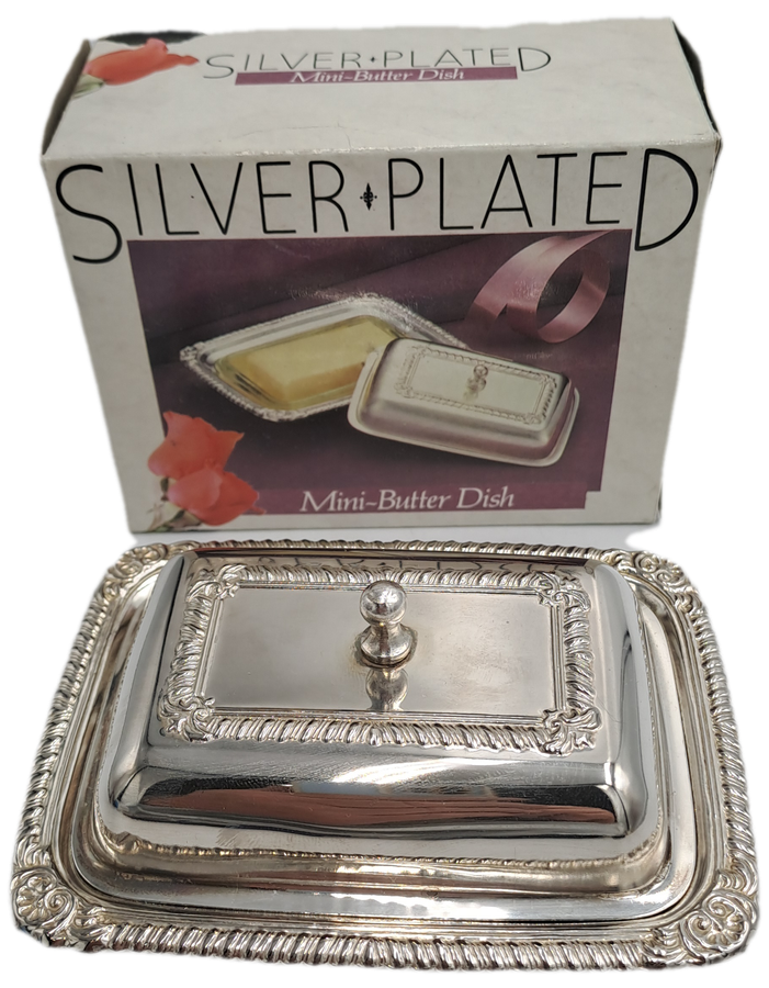 Silver Plated Mini Butter dish with Glass tray - Boxed