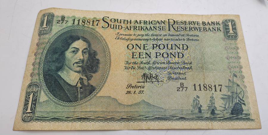 1957 South Africa  1 Pound Note -English-Afrikaans -M.H de Kock