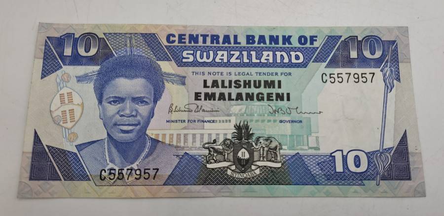 Rare-1986 Kingdom of Swaziland 10 Emalangeni Bank Note