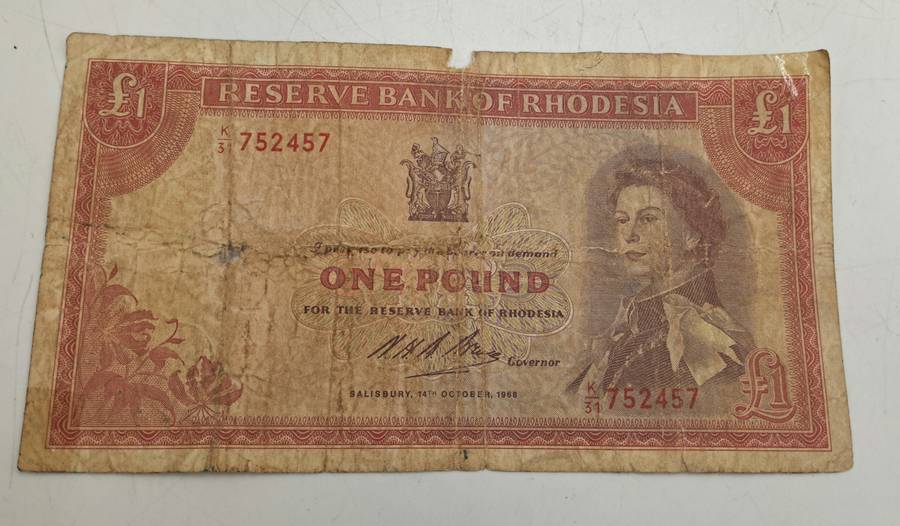 Rare!!!! Rhodesia 14 Oct 1968 One Pound banknote