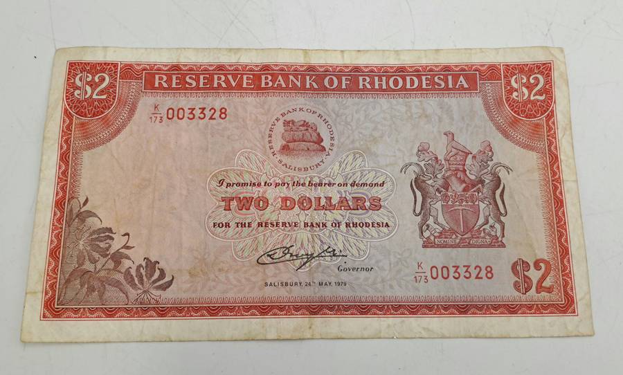 Rhodesia 1979 2 Dollar banknote-Bird Watermark