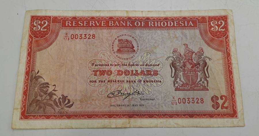 Rhodesia 1979 2 Dollar banknote-Bird Watermark