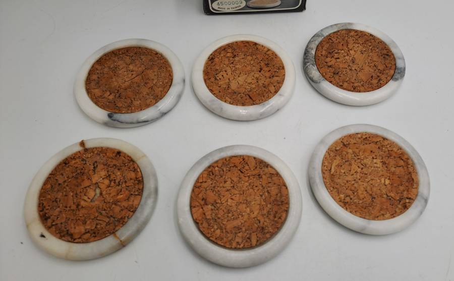 6 Vintage Marble Coasters -Boxed - One is cracked