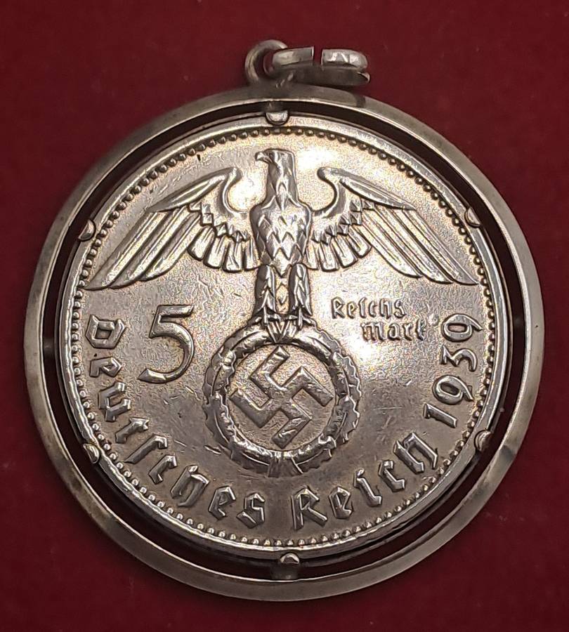 1939  Germany - .900 Silver - 5 Reichsmark Paul von Hindenburg-made into a pendant
