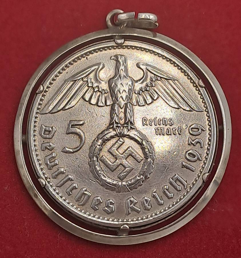 1939  Germany - .900 Silver - 5 Reichsmark Paul von Hindenburg-made into a pendant