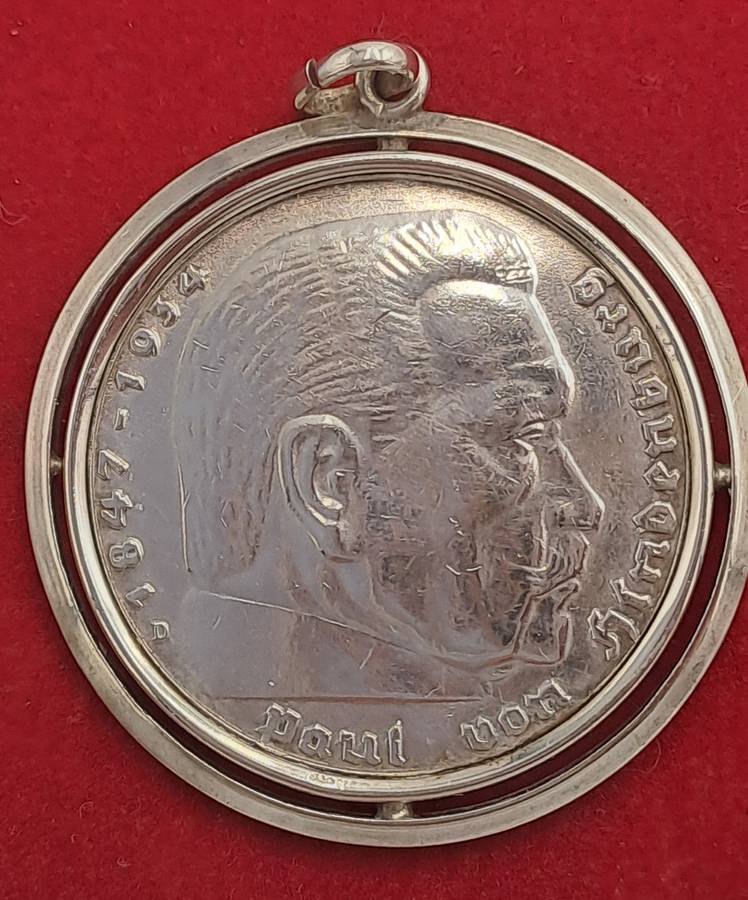 1939  Germany - .900 Silver - 5 Reichsmark Paul von Hindenburg-made into a pendant
