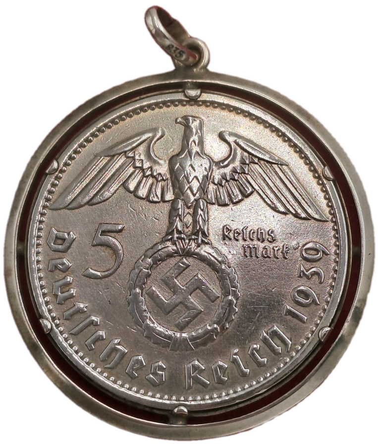 1939  Germany - .900 Silver - 5 Reichsmark Paul von Hindenburg-made into a pendant