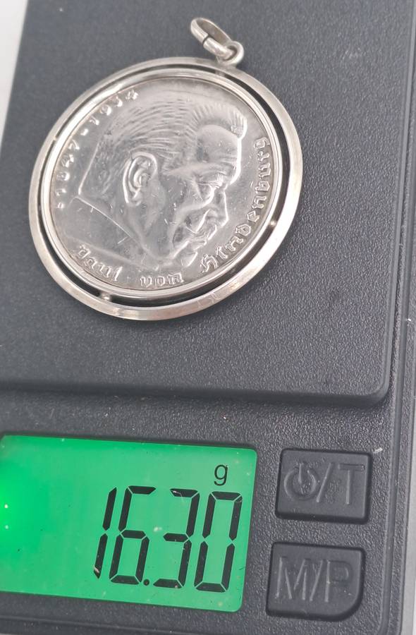 1939  Germany - .900 Silver - 5 Reichsmark Paul von Hindenburg-made into a pendant