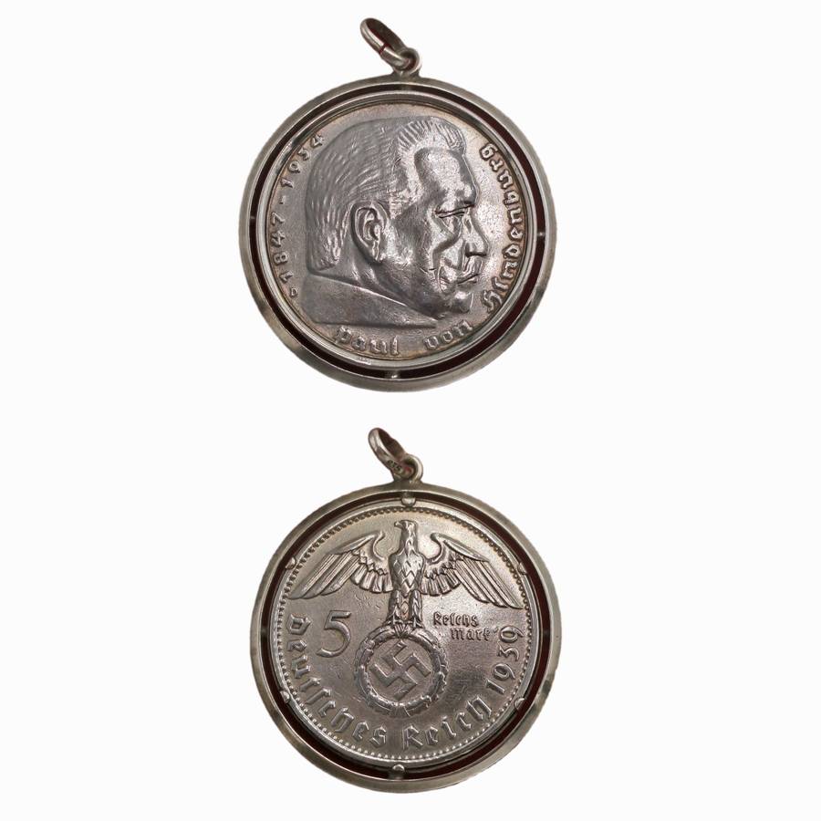1939  Germany - .900 Silver - 5 Reichsmark Paul von Hindenburg-made into a pendant
