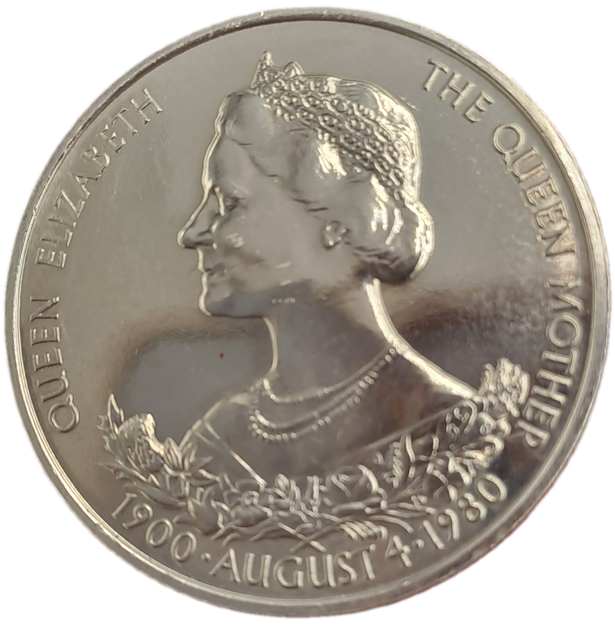 1980 United Kingdom 25 Pence - Guernsey  Elizabeth II Queen Mother Silver