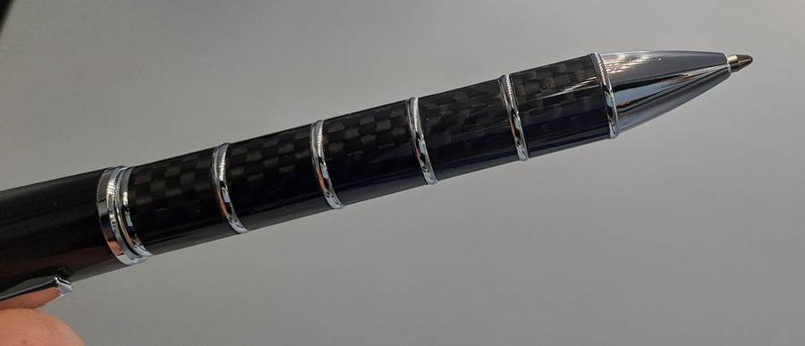 Black Brass Rollerball Pen With Chrome and Carbon Fibre Barrel  Parker Refill -Boxed