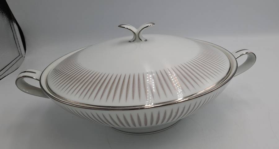Vintage Noritake BIARRITZ 2 Round Covered Vegetable Tureens and 6 Flat Cream Soup Bowls