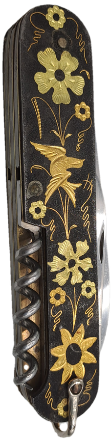 Vintage TOLEDO Inox Gold Inlay Sparrow Bird Blade Multitool Utility Pocket Knife