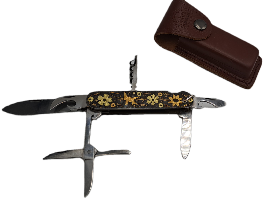 Vintage TOLEDO Inox Gold Inlay Sparrow Bird Blade Multitool Utility Pocket Knife