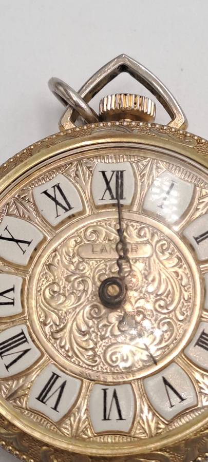 Vintage 1060's Swiss LAMAR Gold Tone Pendant windup watch -Roman Numerals- see condition
