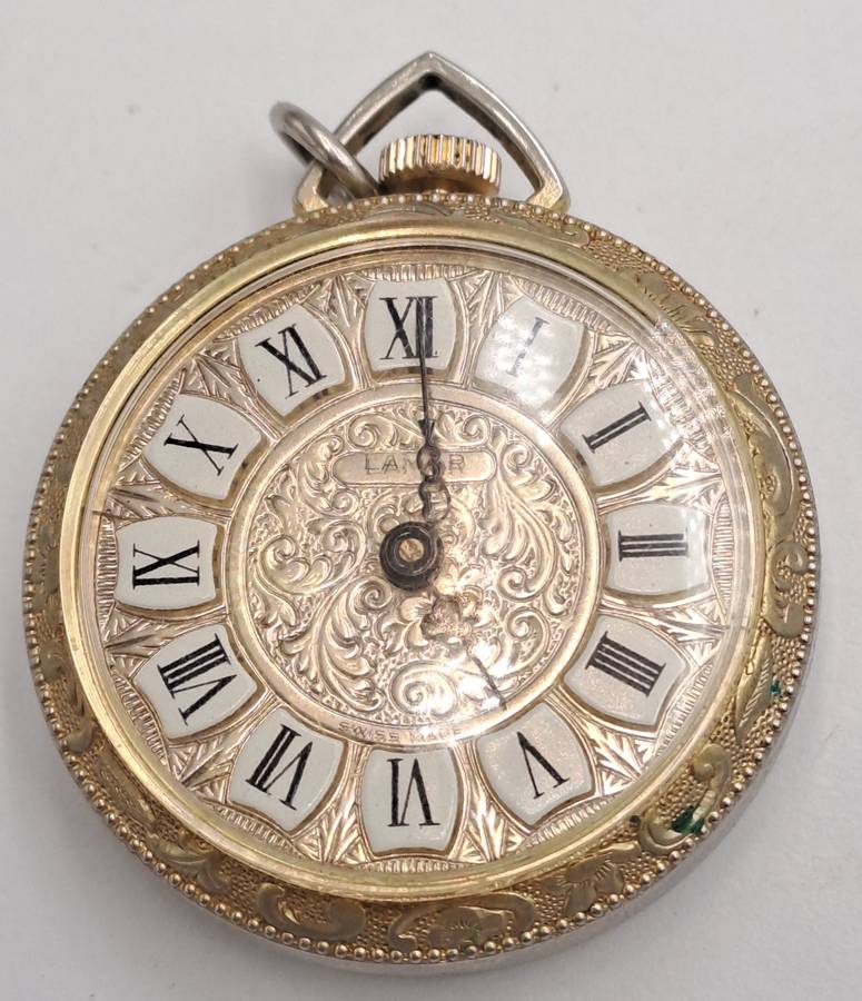 Vintage 1060's Swiss LAMAR Gold Tone Pendant windup watch -Roman Numerals- see condition