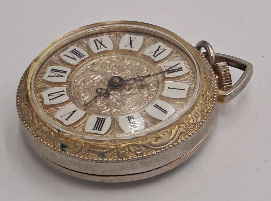 Vintage 1060's Swiss LAMAR Gold Tone Pendant windup watch -Roman Numerals- see condition