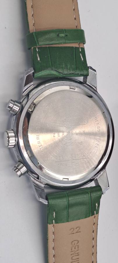 Un-Used Men's Zeppelin 100 Jahre Quartz Chronograph watch with green Leather strap
