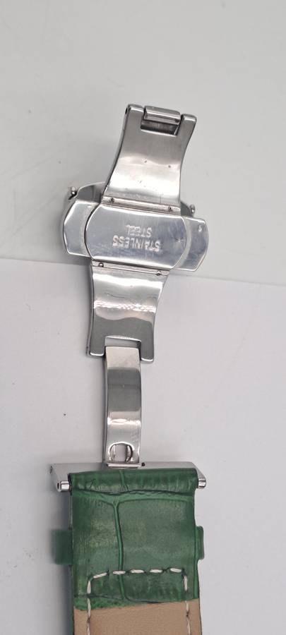 Un-Used Men's Zeppelin 100 Jahre Quartz Chronograph watch with green Leather strap