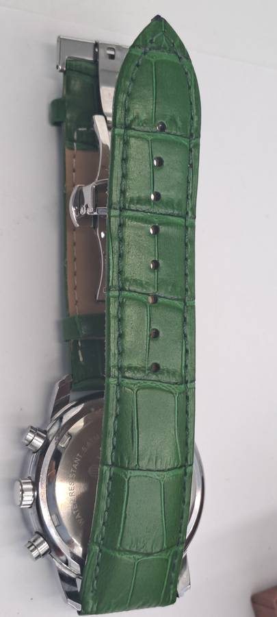 Un-Used Men's Zeppelin 100 Jahre Quartz Chronograph watch with green Leather strap