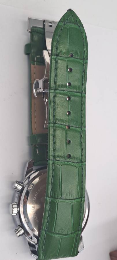 Un-Used Men's Zeppelin 100 Jahre Quartz Chronograph watch with green Leather strap