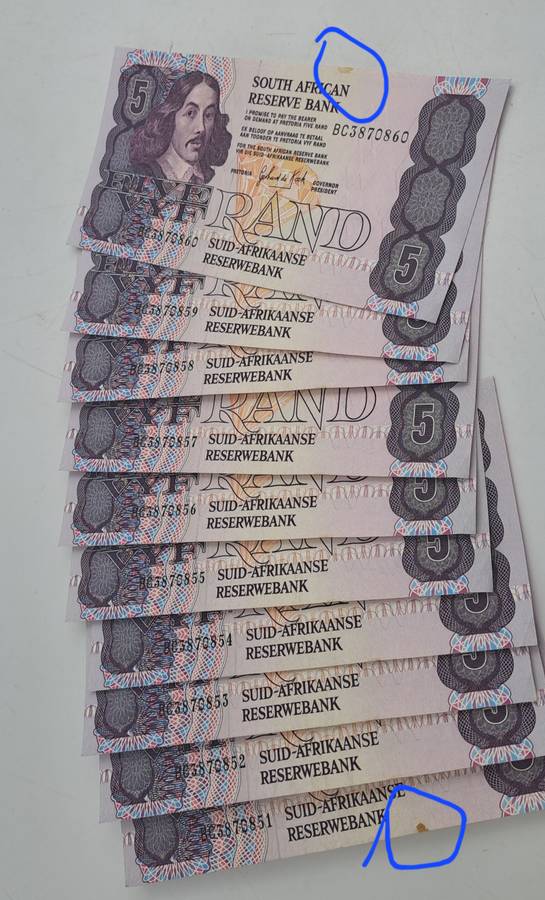 Lot of 10 1989 Gerhard De Kock R5 Notes 3rd Issue In Sequence