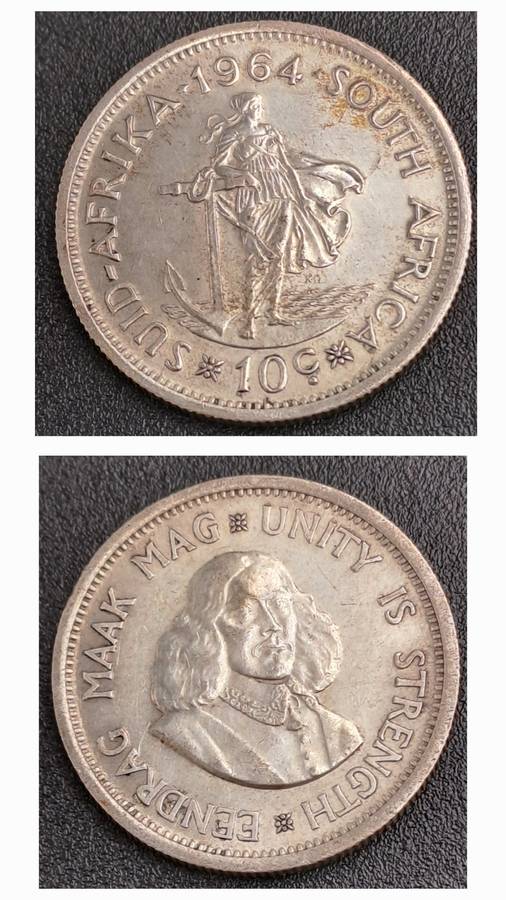 1964 South Africa Silver 10 Cents 1st decimal series