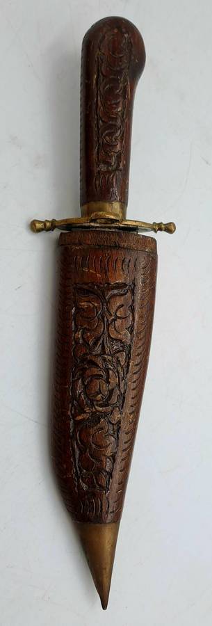 Antique  Dagger with Carved Wood Scabbard and Handle  Made In India