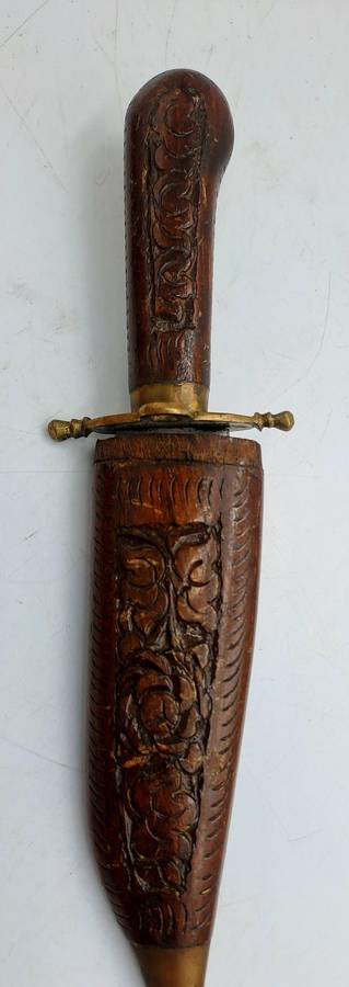 Antique  Dagger with Carved Wood Scabbard and Handle  Made In India