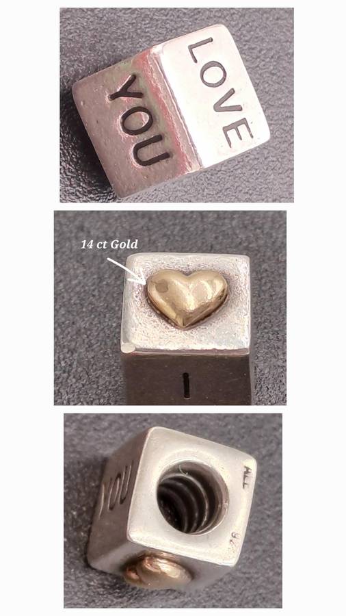 Pandora Charm Bracelet with 18 Charms .925 Silver,6 with Gold- 1x 2,88g 14kt Gold Heart -boxed