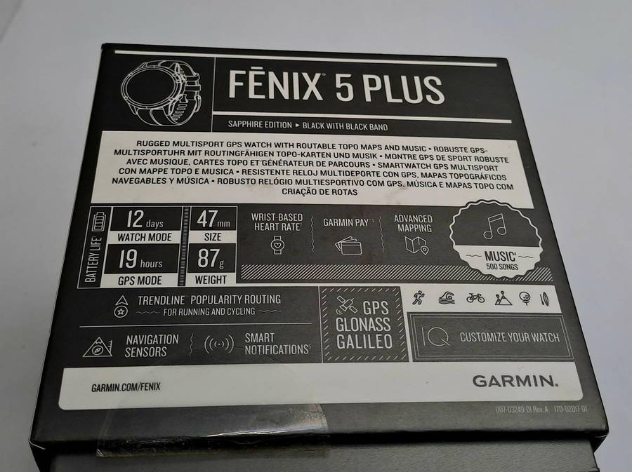 Pre-Owned Garmin Fenix 5 Plus Sapphire Edition Black with green band -Boxed