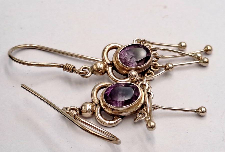Vintage Sterling Silver Earrings with Amethyst Gemstones