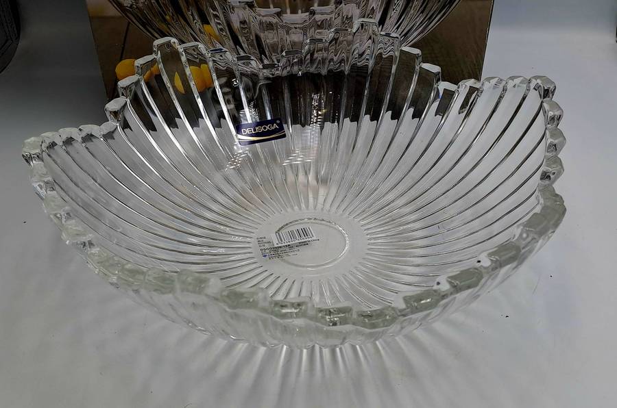 Vintage Delisoga Crystal Glass Fruit Bowl Clear -Unused still in Box