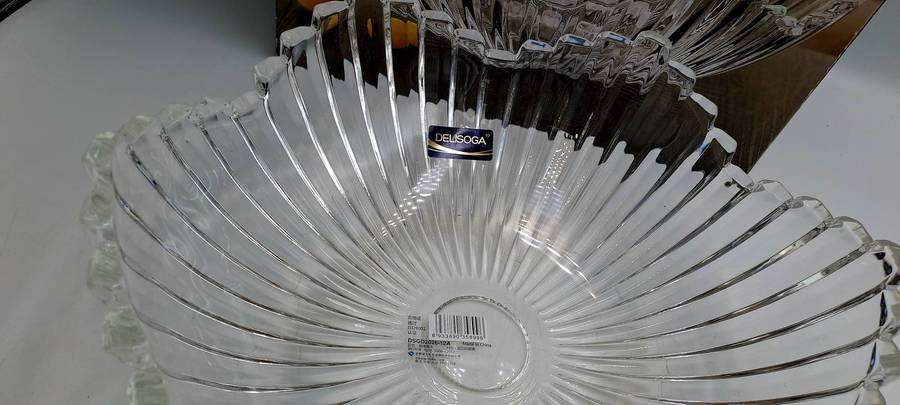 Vintage Delisoga Crystal Glass Fruit Bowl Clear -Unused still in Box