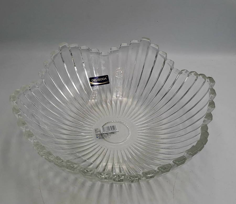 Vintage Delisoga Crystal Glass Fruit Bowl Clear -Unused still in Box