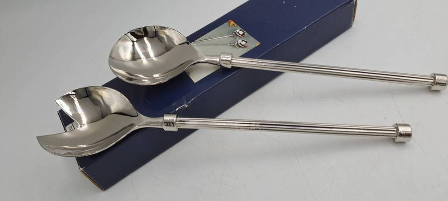 Vintage Nickel Silver Plated Salad Servers-still in Box