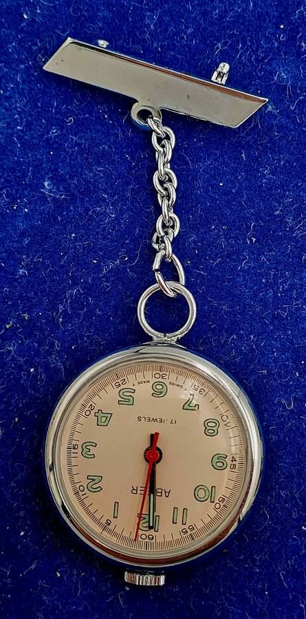 Vintage Swiss Made ABEER Mechanical Nurse watch -Working 17 Jewels Cal.3135