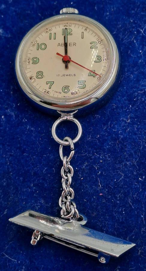 Vintage Swiss Made ABEER Mechanical Nurse watch -Working 17 Jewels Cal.3135