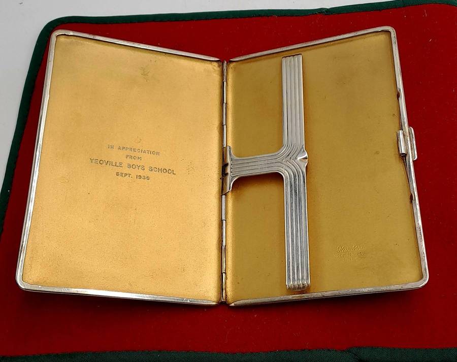 Vintage 1950`s Silver Plated Cigarette Case from Yeoville Boys school -engraved