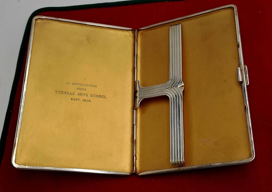 Vintage 1950`s Silver Plated Cigarette Case from Yeoville Boys school -engraved