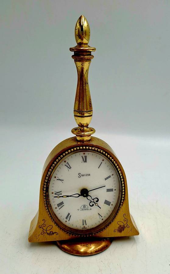 Vintage Swiss made Swiza Brass Bell Shape Alarm Clock-Working