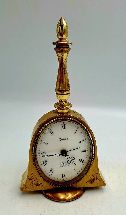 Vintage Swiss made Swiza Brass Bell Shape Alarm Clock-Working