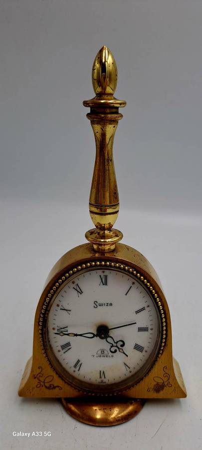 Vintage Swiss made Swiza Brass Bell Shape Alarm Clock-Working