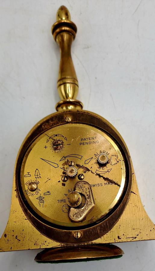 Vintage Swiss made Swiza Brass Bell Shape Alarm Clock-Working