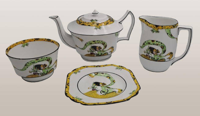 10 Pc's of Antique 1920's Art Deco Melba Bone China Dolly Varden Teaset(incomplete) 6 plates