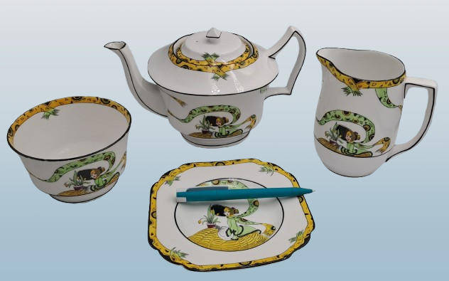 10 Pc's of Antique 1920's Art Deco Melba Bone China Dolly Varden Teaset(incomplete) 6 plates