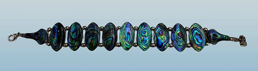 Vintage Abalone Shell Stone Silver Handmade Cluster bracelet